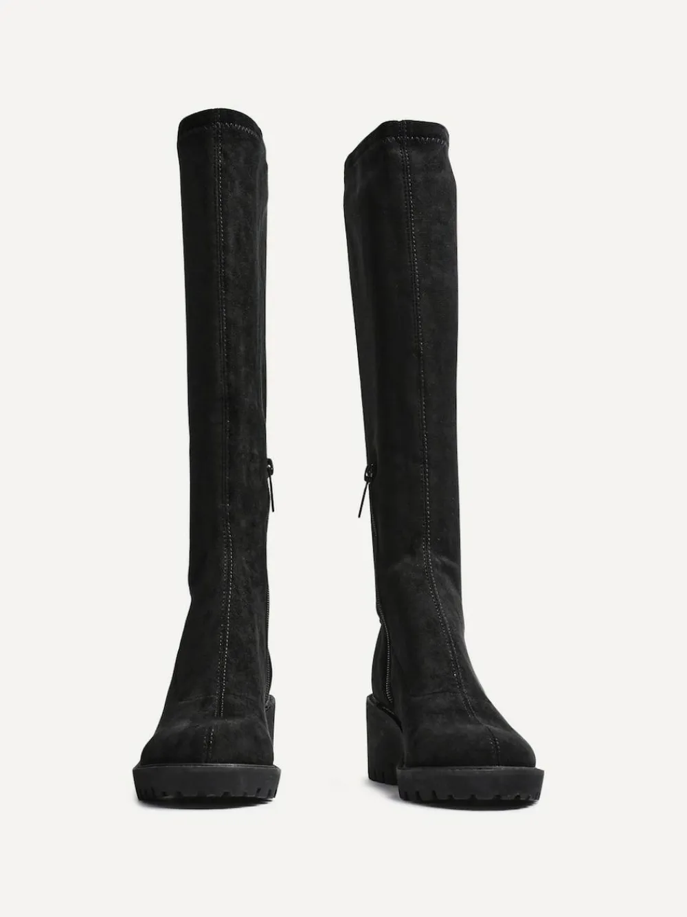 New Linzi Kortina Brown Suede High Leg Boots With Wedged Heel Black