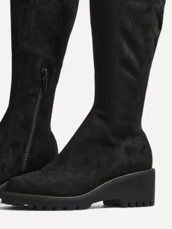 New Linzi Kortina Brown Suede High Leg Boots With Wedged Heel Black