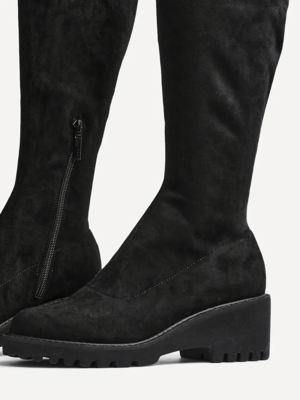 New Linzi Kortina Brown Suede High Leg Boots With Wedged Heel Black