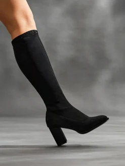 Linzi Black Kylie Stretch High Leg Block Heeled Boots^Women Boots & Wellies|Boots
