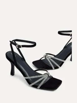 Linzi Black Polly Stiletto Heeled Sandals With Diamante Knot Detail^Women Heels