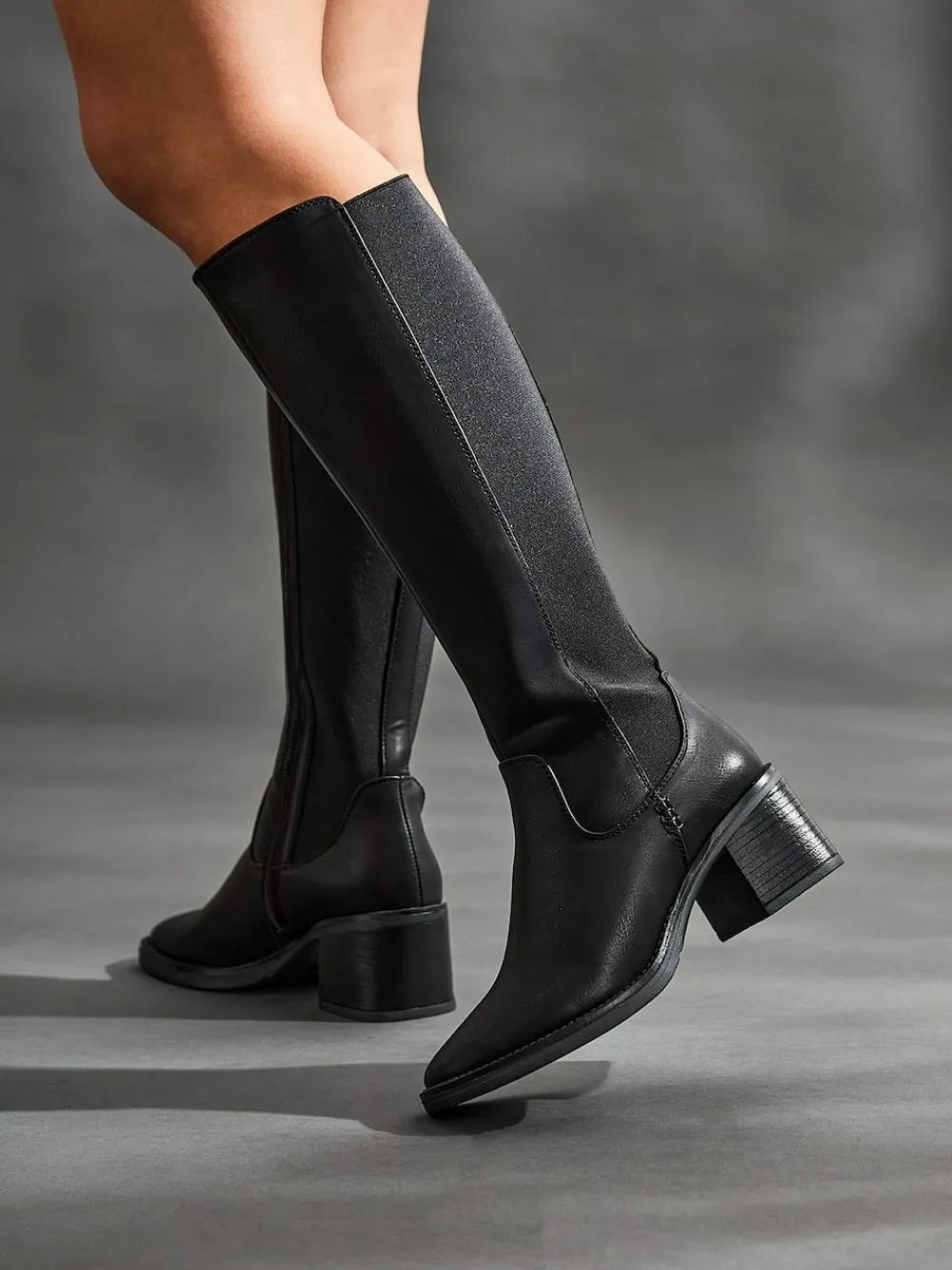 Linzi Reason Block Heel High Leg Boots With Back Stretch Panel^Women Boots & Wellies|Boots