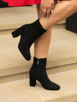 Online Linzi Black Scout Square Toe Heeled Ankle Boots With Side Zip