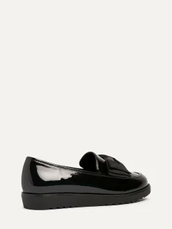 Linzi Black Wide Fit Violetta Classic Slip-On Loafers With Fabric Bow Detail^Women Flats