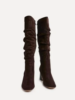 Discount Linzi Alpine Ruched High Leg Boots Brown Alpine