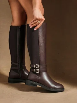 Linzi Brown Fierce High Leg Boots With Double Buckle Detail^Women Boots & Wellies|Boots