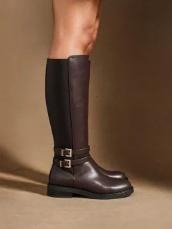 Linzi Brown Fierce High Leg Boots With Double Buckle Detail^Women Boots & Wellies|Boots