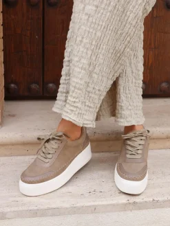 Online Linzi Harlem Faux Leather Platform Trainers Brown