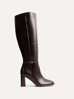 Discount Linzi Midtown Block Heel High Leg Boots With Buckle Detail Brown