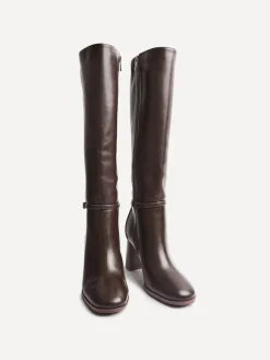 Discount Linzi Midtown Block Heel High Leg Boots With Buckle Detail Brown