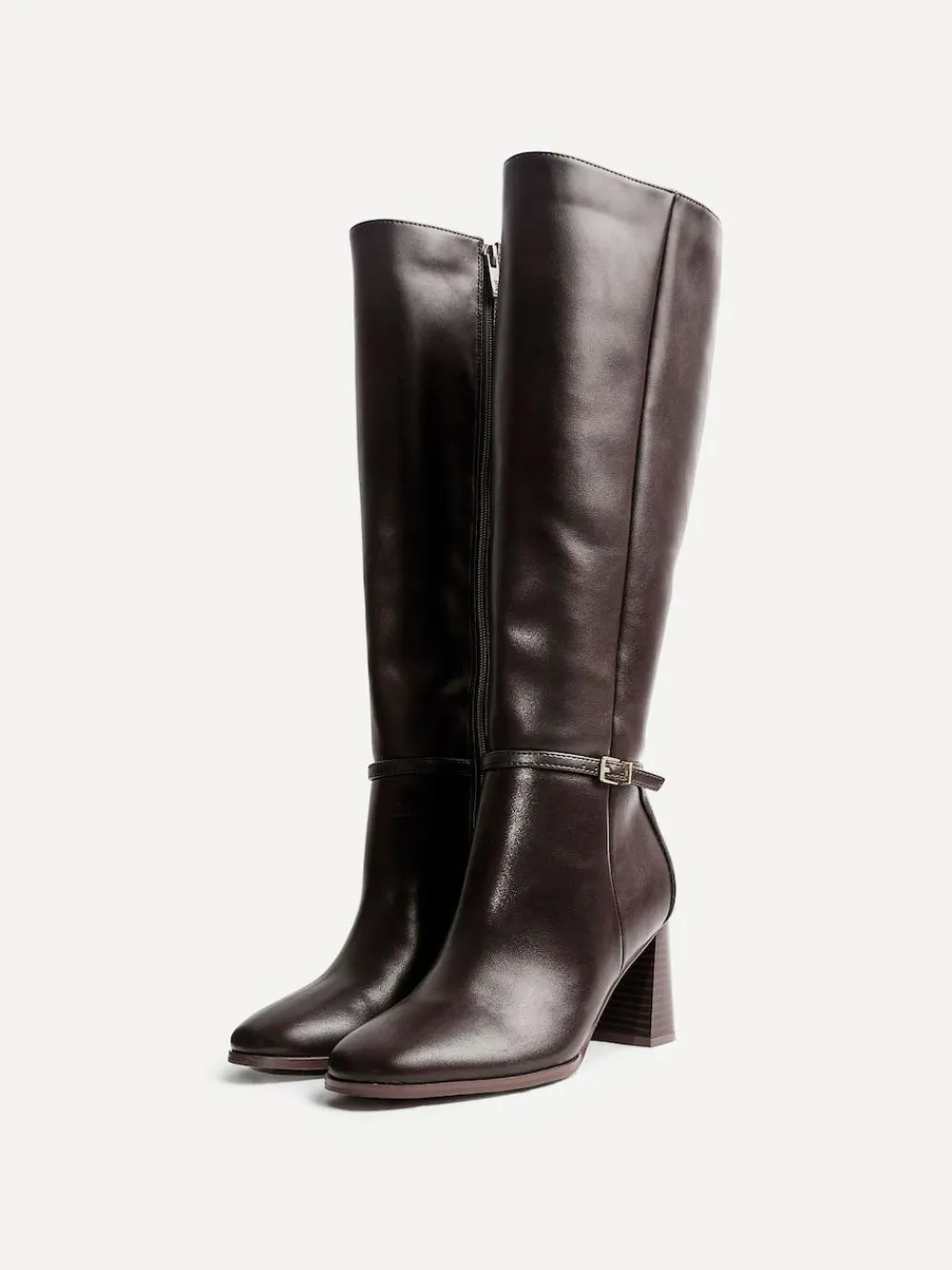 Discount Linzi Midtown Block Heel High Leg Boots With Buckle Detail Brown