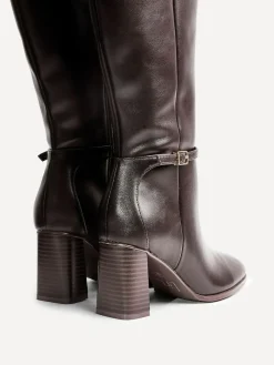 Discount Linzi Midtown Block Heel High Leg Boots With Buckle Detail Brown