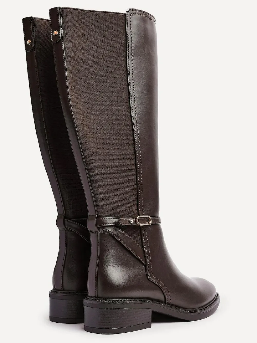 Best Linzi Power High Leg Boots With Stretch Side Panel and Buckle Detail Brown
