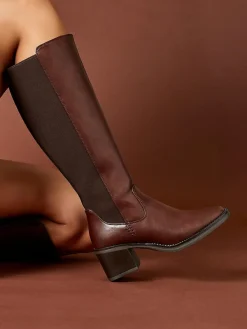 Linzi Reason Block Heel High Leg Boots With Back Stretch Panel^Women Boots & Wellies|Boots