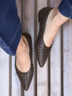 Linzi Talina Woven Pointed Toe Ballet Flats Brown