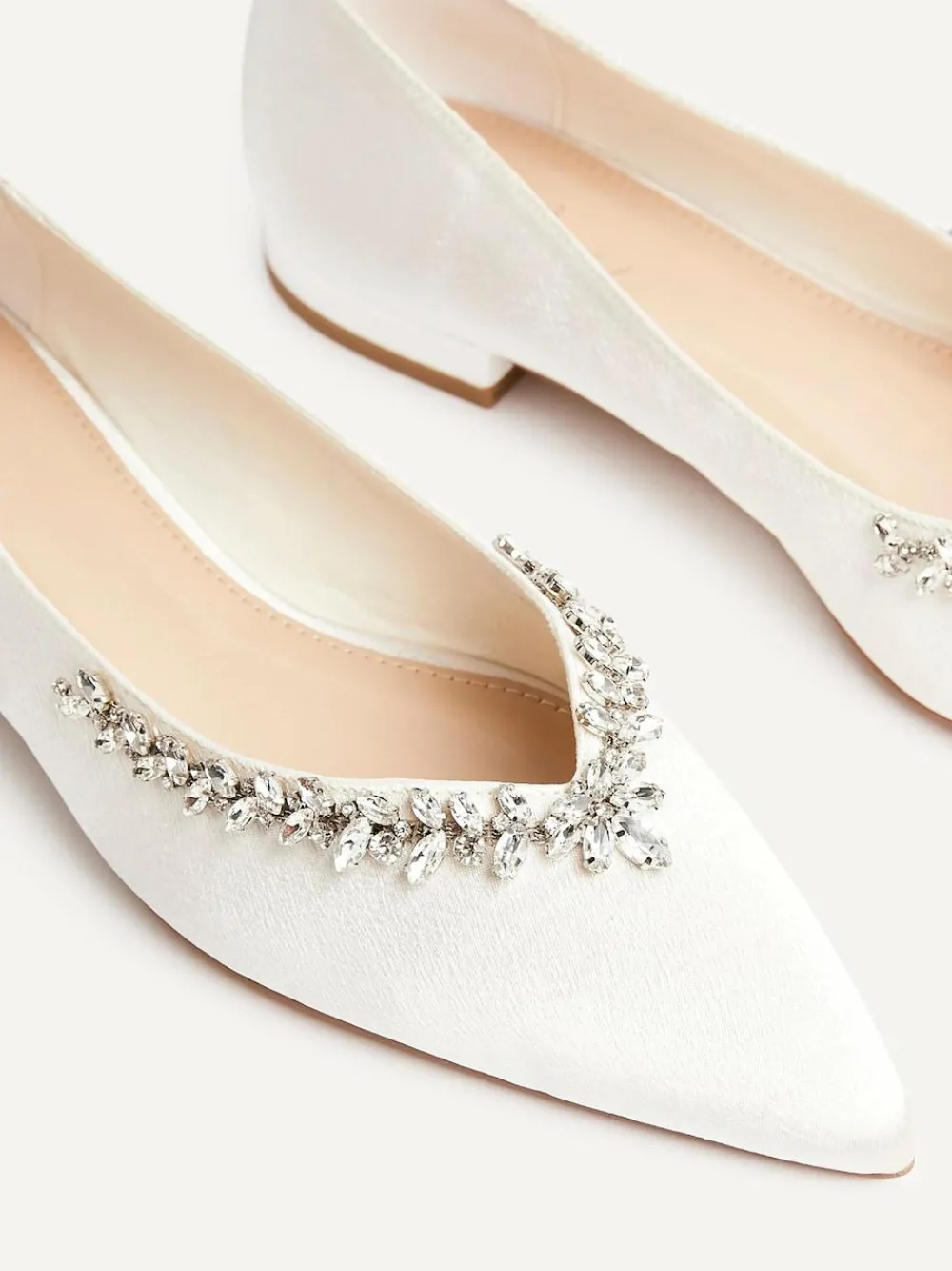 Linzi Cream Bridal Endless Pointed Toe Ballet Flat With Trim Shoes^Women Flats