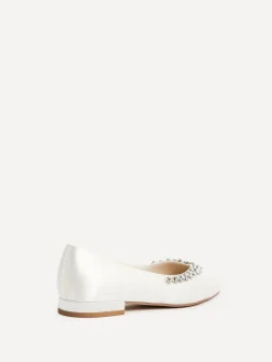 Linzi Cream Bridal Endless Pointed Toe Ballet Flat With Trim Shoes^Women Flats