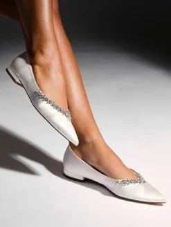 Linzi Cream Bridal Endless Pointed Toe Ballet Flat With Trim Shoes^Women Flats