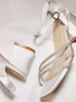 Linzi Cream Bridal Wide Fit Mariah Open Back Heels With Diamante Triple Front^Women Heels