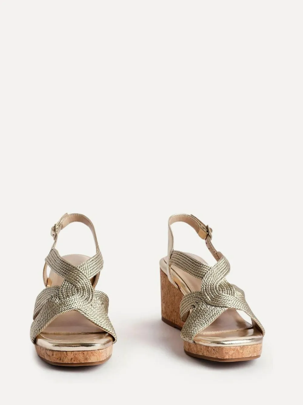 Best Linzi Destined Cork Wedges With Crossover Textured Straps Gold