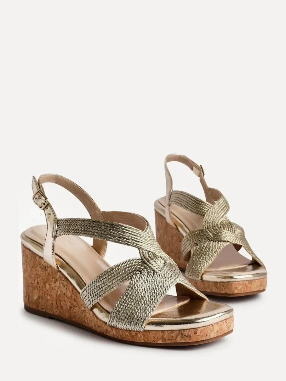 Best Linzi Destined Cork Wedges With Crossover Textured Straps Gold