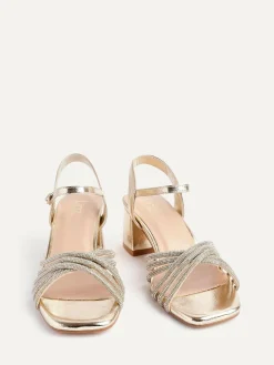 Sale Linzi Strictly Wide Fit Diamante Crossover Heeled Sandals Gold