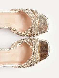 Sale Linzi Strictly Wide Fit Diamante Crossover Heeled Sandals Gold