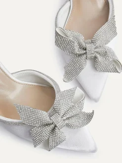 Sale Linzi Ivory Bridal Angela Satin Diamante Bow Detail Court Heels