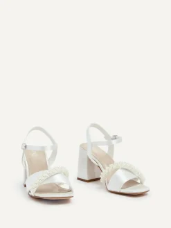 New Linzi Ivory Bridal Iris Block Heel With Pearl Embellished Toe Strap
