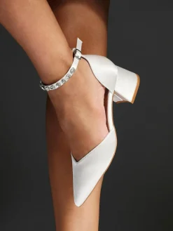 Linzi Ivory Bridal Jordanna Low Block Court Heels With Embellished Ankle Strap^Women Heels