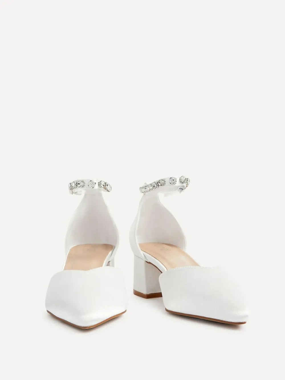 Linzi Ivory Bridal Jordanna Low Block Court Heels With Embellished Ankle Strap^Women Heels