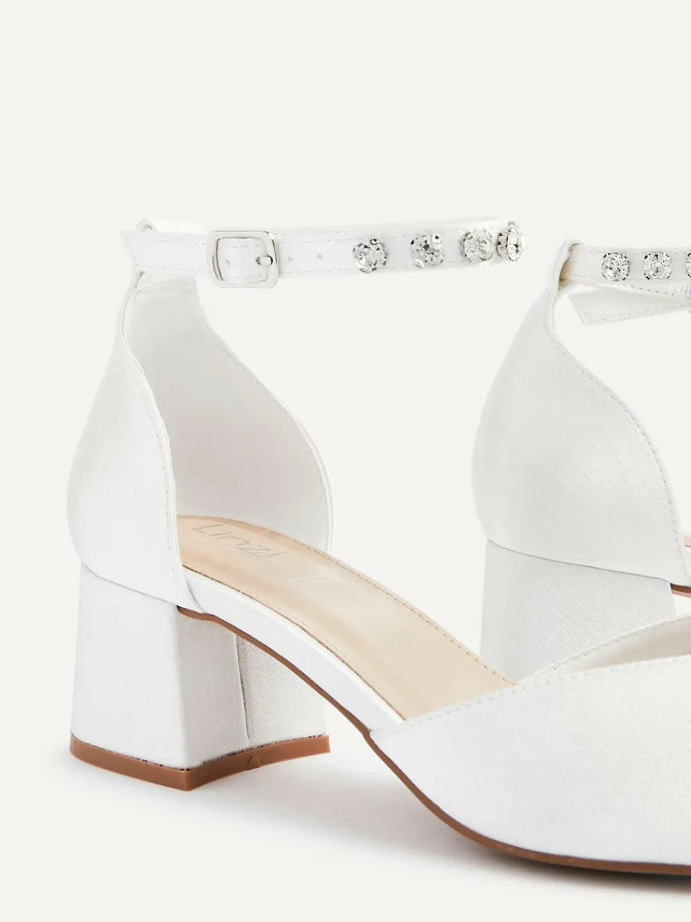 Linzi Ivory Bridal Jordanna Low Block Court Heels With Embellished Ankle Strap^Women Heels