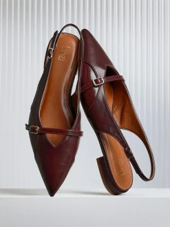 Clearance Linzi Prague Pointed Toe Ballet Flats With Buckle Detail Red