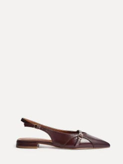 Clearance Linzi Prague Pointed Toe Ballet Flats With Buckle Detail Red