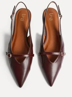 Clearance Linzi Prague Pointed Toe Ballet Flats With Buckle Detail Red