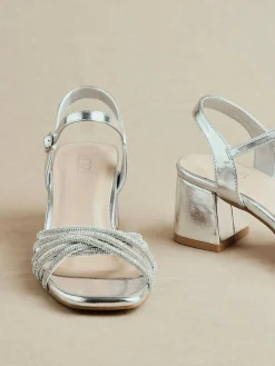 Discount Linzi Strictly Wide Fit Diamante Crossover Heeled Sandals Silver