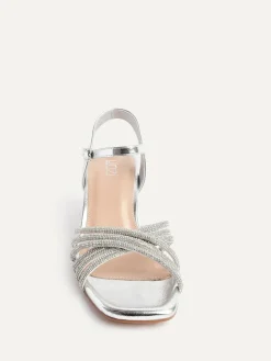 Discount Linzi Strictly Wide Fit Diamante Crossover Heeled Sandals Silver