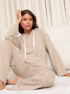 Lipsy Beige Ribbed Loungewear Hoodie^Women Loungewear