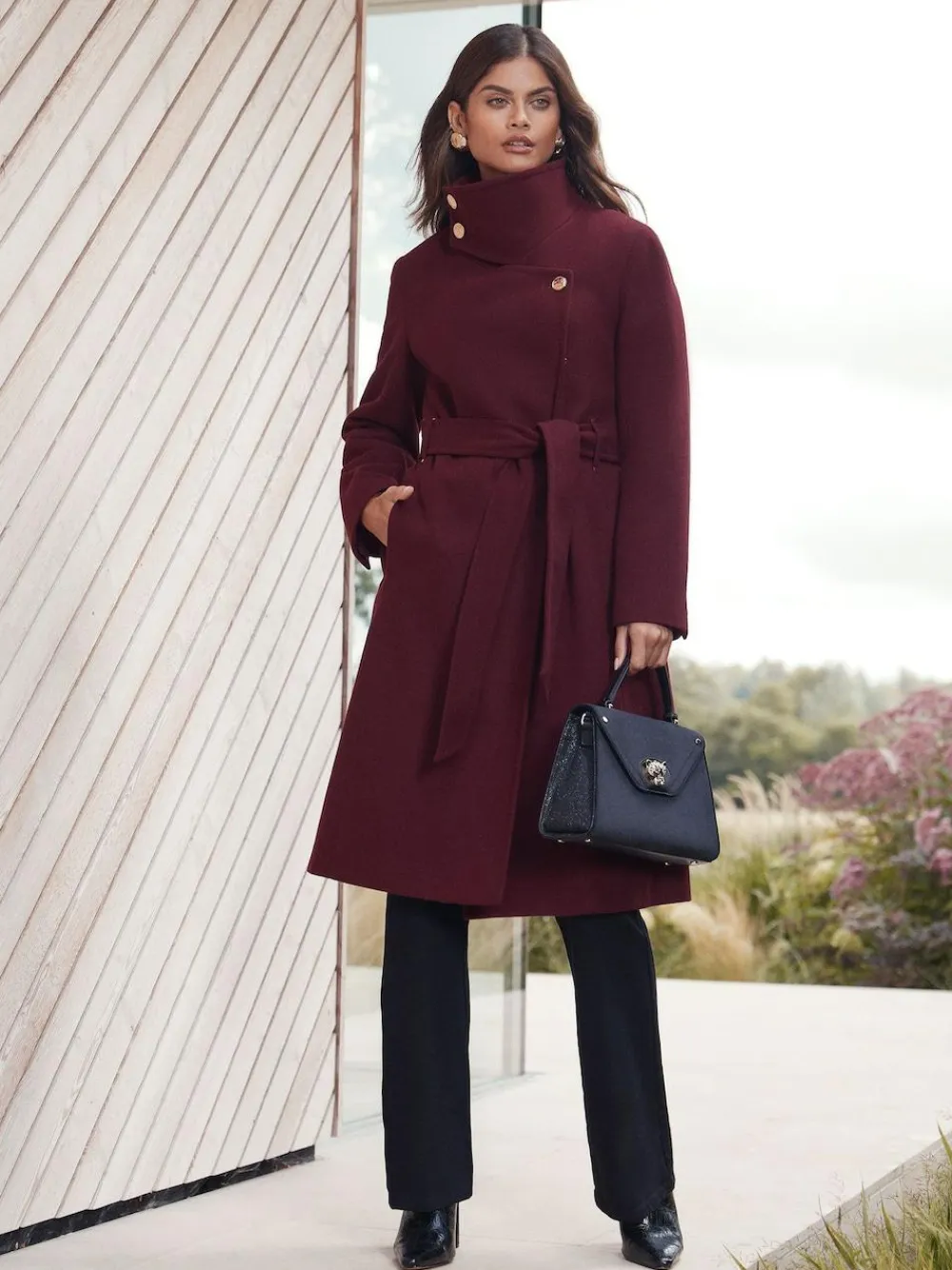 Lipsy Asymmetrical Funnel Neck Belted Coat^Women Coats & Jackets|Coats & Jackets