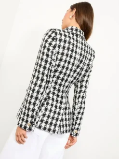 Lipsy Black and White Houndstooth Single Breasted Blazer^Women Blazers|Suits & Tailoring