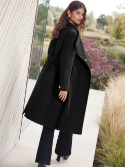 Lipsy Asymmetrical Funnel Neck Belted Coat^Women Coats & Jackets|Coats & Jackets