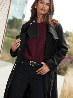 Lipsy Asymmetrical Funnel Neck Belted Coat^Women Coats & Jackets|Coats & Jackets