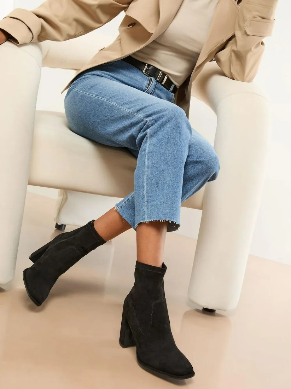 Lipsy Black Block Heel Stretch Faux Suede Ankle Sock Boots