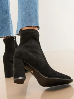 Lipsy Black Block Heel Stretch Faux Suede Ankle Sock Boots