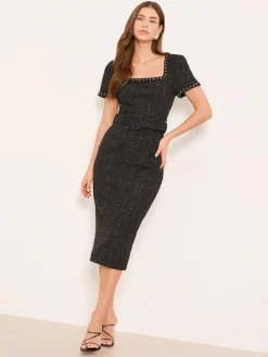 Lipsy Black Boucle Short Sleeve Bodycon Midi Dress^Women Occasion Dresses|Midi Dresses