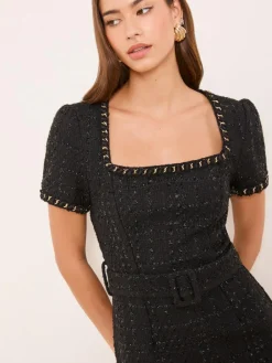 Lipsy Black Boucle Short Sleeve Bodycon Midi Dress^Women Occasion Dresses|Midi Dresses