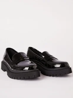 Clearance Lipsy Black Chunky Quilted Loafer School Shoes