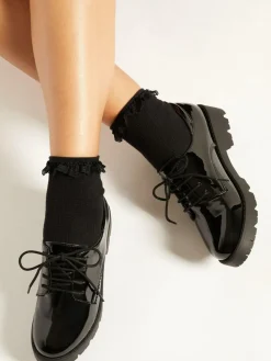 Lipsy Black Clean Lace Up Chunky Brogue School Shoes^ Shoes