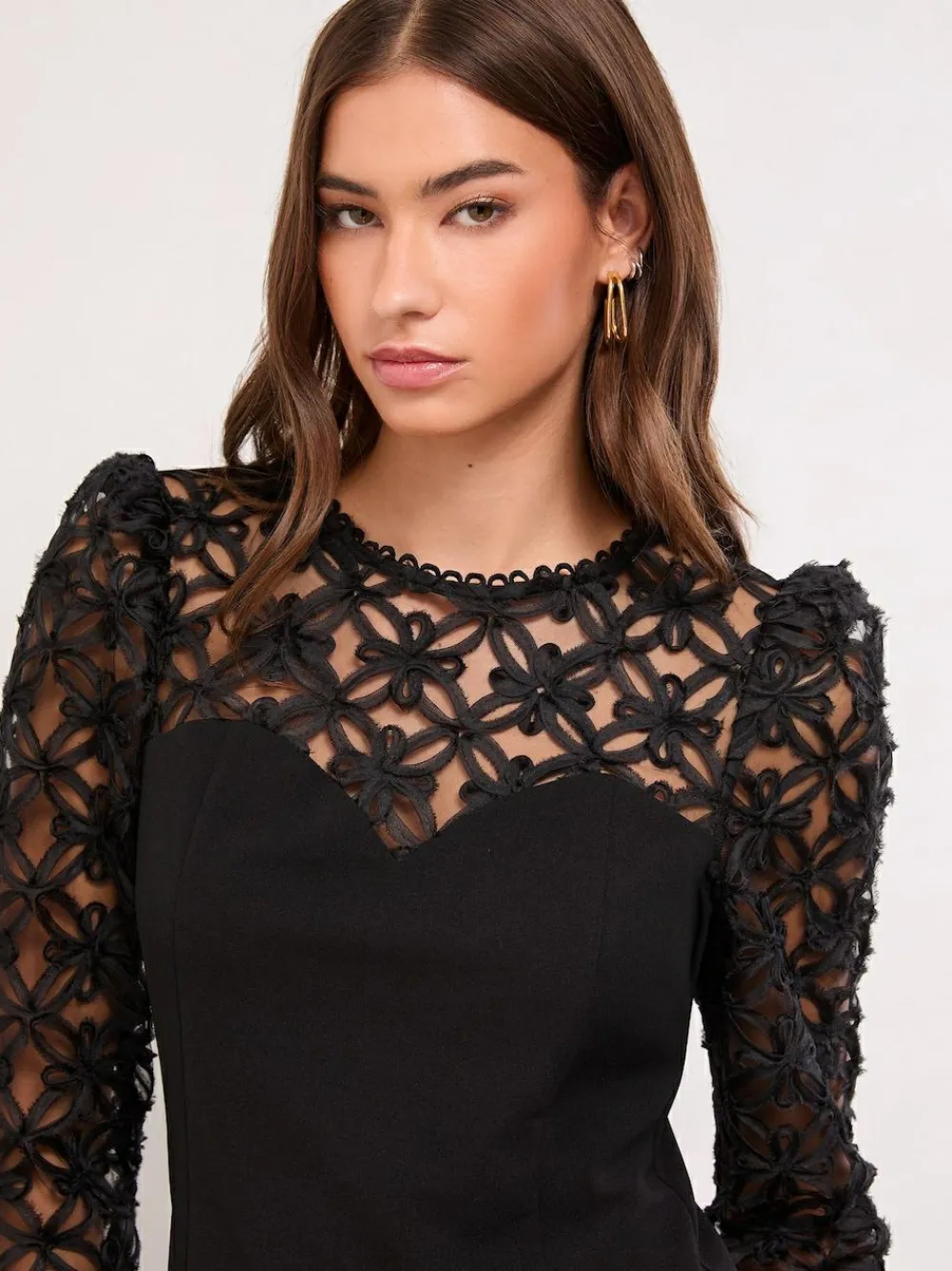 Hot Lipsy Black 3D Fabric Puff Sleeve Top