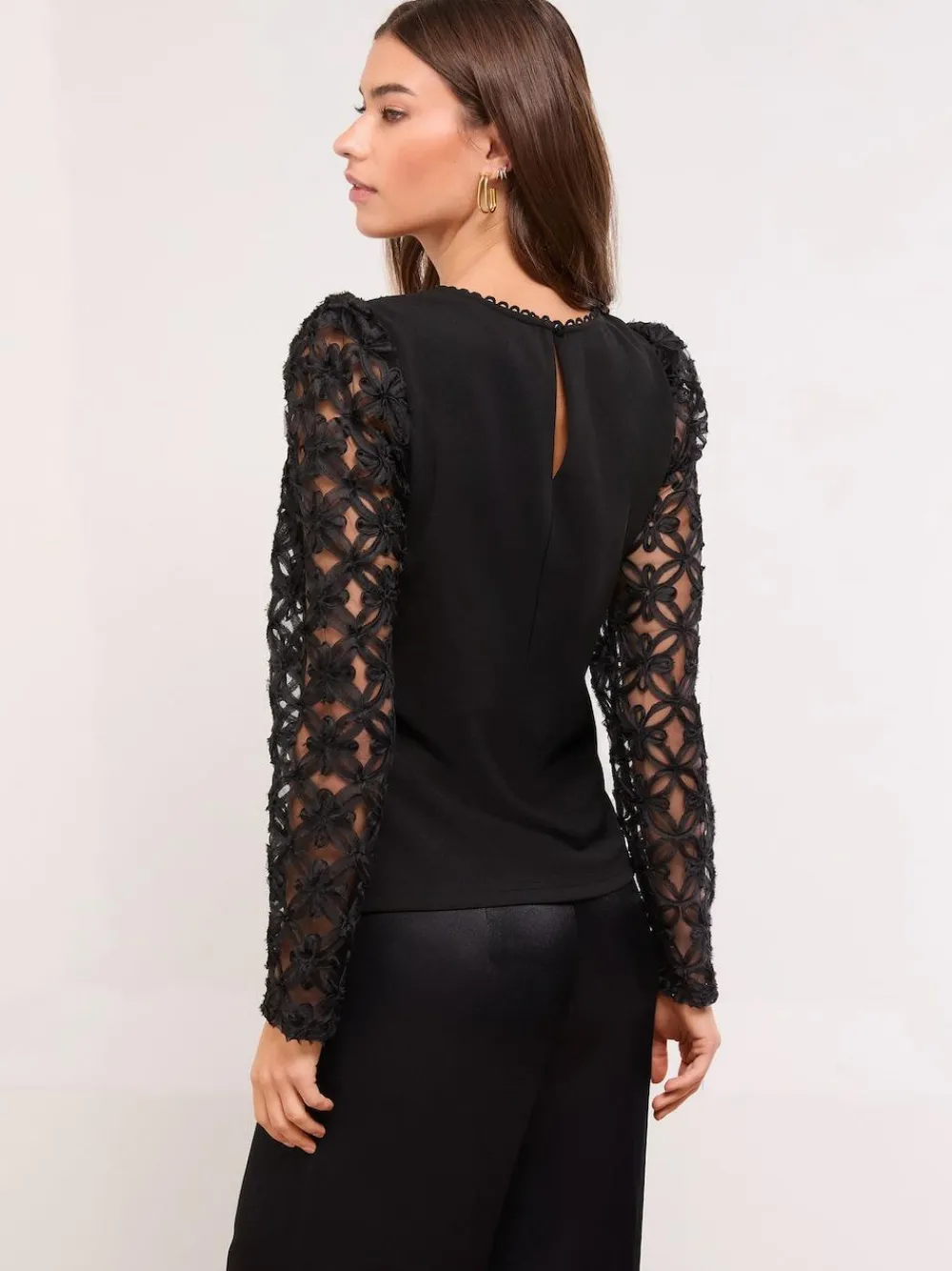 Hot Lipsy Black 3D Fabric Puff Sleeve Top